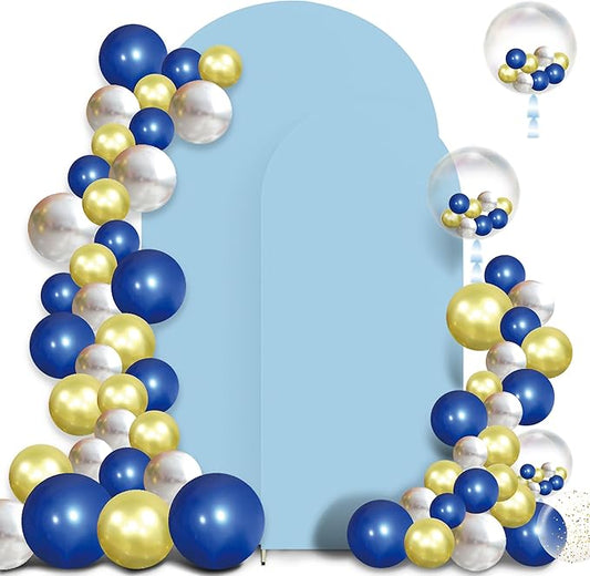 Set of 2 Arch Backdrop Cover High Elastic Wrinkle-Resistant Arch Cover Spandex Fabric Thick Opaque Round Top Chiara Backdrop for Wedding Birthday Baby Shower Garden 6FT, 7.2FT, Dusty Blue
