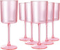 Ciaell 12 PCS Pink Plastic Ribbed Wine Glasses - 10 OZ Plastic Square Wine Glasses with Stem - Disposable Champagne Cups for Parties & Weddings & Party
