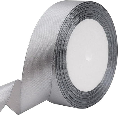 Gray Solid Satin Ribbon 1 Inch 25 Yards Solid Polyester Fabric Ribbon for Gift Wrapping Wedding Christmas Baby Shower Birthday Party Decoration Handmade Immortal Flower Craft