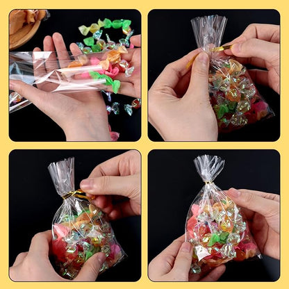 VGOODALL 200 Pack Goodie Bags, Cellophane Treat Bags with Ties 4x6 Inch for Cotton Candy Cookie Popcorn Party Favors Supplies