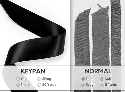Black Satin Ribbon 1-1/2 Inch x 50 Yards Double-Faced Polyester Hair Ribbons for Women, for Gift Wrapping Paper Bows Wedding Invitations DIY Crafts