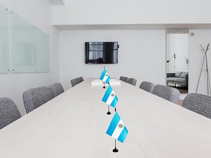 Argentina Desk Flag, 12 Pack Argentinian Table Office Flag with Black Solid Pole and Stand Base, International Country Flag, Festival Celebration, Classroom Meeting Desktop Decor (Argentina)