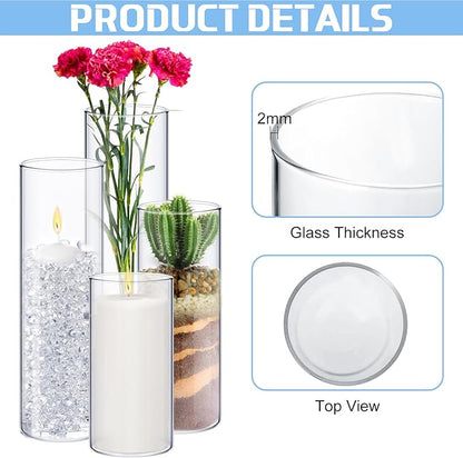 Sawysine 48 Pcs Glass Cylinder Vases 2.5''/2.95''/3.9'' Diameter Clear Flowers Vase Hurricane Floating Candles Holders for Table Centerpieces (2.95 x 6 in,2.95 x 8 in,2.95 x 10 in,2.95 x 12 in)