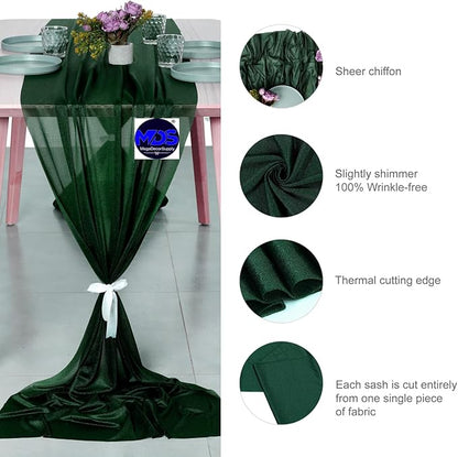 MDS Halloween Chiffon Table Runner - 25 Pack, 29 x 170 Inches, 14ft Each - Sheer Spooky Table Runners for Haunted House Parties, Trick-or-Treat Tables, Witchy Décor, Wedding & Events - Hunter Green