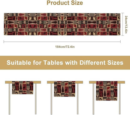 Retro Rustic Bear Table Runner, Wild Bear Cabin Pine Farmhouse Table Runner for Bedroom Kitchen Living Room Vintage Country Style Lodge 13x60 Inch
