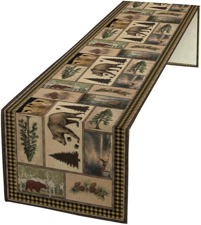 Country Lodge Bear Table Runner, Retro Vintage Bear Cottage Country Style Cabin Farmhouse Dinner Runner for Home Kitchen Dining Table Decoration,13x70 Inch