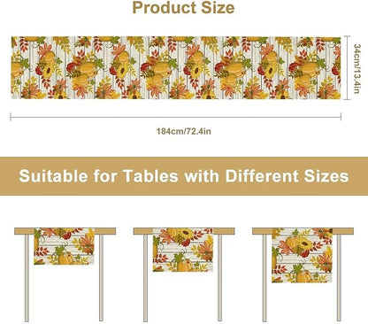 Autumn Table Runner,Seasonal Pumpkins Thanksgiving Kitchen Dining Table Decoration for Home Party Decor 13x36 Inch