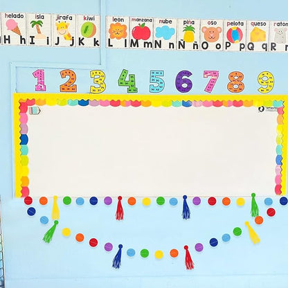 Rainbow Decorations Colorful Felt Tassel Circle Dot Garland Banner Rainbow Hanging Polka Dot Tassel Streamer for Classrooms Preschool Everyone is Welcome Nursery Birthday Fiesta Carnival Party Decor