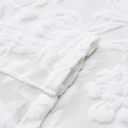 Curtains Sheer White Curtain Panels Boho Farmhouse Drapes with Vintage Floral Pattern 45" Short Length Rod Pocket for Bedroom Living Room Windows French Elegance 3D Relief, Set of 2 (52" Wide Each)