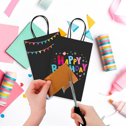MESHA Kraft Gift Bags 200 Pack 5.25x3.75x8 Inch Small Black Paper Bags with Handles Bulk for Small Business,Birthday,Party,Wedding,Retial,Shopping Bag