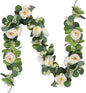 MAKHOT 2PCS 6.6Ft Artificial Eucalyptus Garland, Green Vines and Champagne Artificial Roses Combined to Form an Artificial Rose Garland for Wedding, Table, Party, Fireplace, and Home Decor.