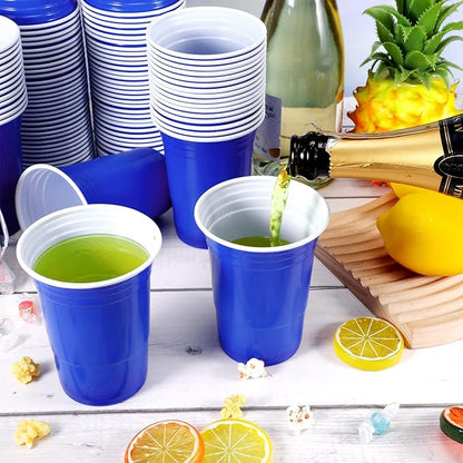 100 Pack 16 Ounce Halloween Plastic Party Cups Disposable Heavy Duty Drinking Water Cups for Holiday Christmas Festival Wedding New Year Party Supplies(Blue)