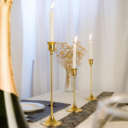 Metal Candle Holders for Candlesticks Taper Candlestick Holders Set Vintage Decorative Centerpiece Candelabra Tall Candle Stands for Halloween Thanksgiving Christmas (Gold, 2 Sets (6 pcs))