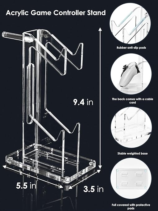 OAPRIRE Headset and Controller Stand, Space-Saving 2 Tier Game Controller Holder, Acrylic Controller and Headset Stand for Desktop, Universal Design Compatible with PS5/PS4/Xbox/Switch (Crystal Clear)