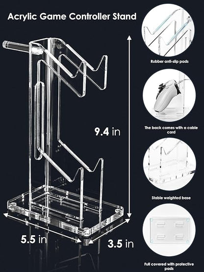 OAPRIRE Headset and Controller Stand, Space-Saving 2 Tier Game Controller Holder, Acrylic Controller and Headset Stand for Desktop, Universal Design Compatible with PS5/PS4/Xbox/Switch (Crystal Clear)