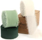 Ribbli Green Ribbon 1 Inch x 3 Rolls Total 24 Yards Ivory/Sage/Forest Green Handmade Fringe Chiffon Silk Ribbon for Wrapping Wedding Invitations Bridal Bouquets DIY Crafts Home Decor