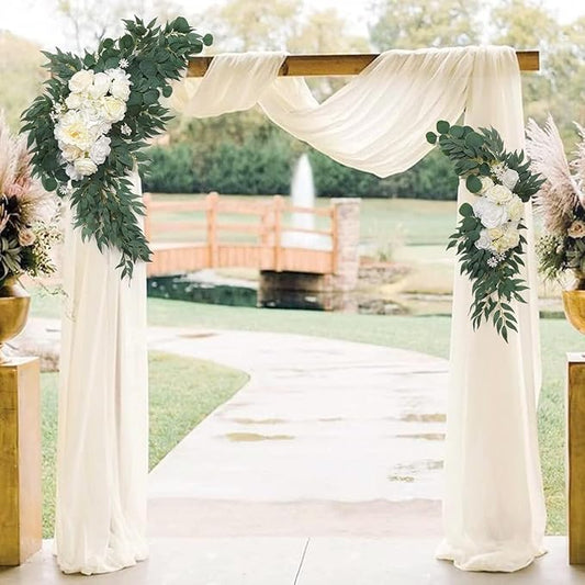 Ivory Wedding Arch Draping Fabric 4 Panels 29" x 20 FT White Drapes for Backdrop Sheer Curtains Wedding Drapes for Romantic Bridal Baby Shower Ceremony Birthday Party Fall Outdoor Events