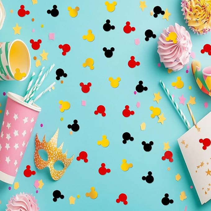 Mini Mouse Confetti Party Decorations – Red, Yellow, Black Foil Table Confetti for Kids Birthday Party Supplies, Baby Shower, Theme Events – Shiny Foil Material 2000 Pcs
