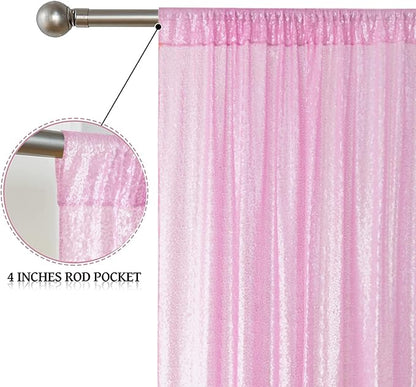 Sugargirl Matte Pink Sequin Backdrop Curtain 4 Panels 2FTx8FT Glitter Pink Background Drapes Sparkle Photography Backdrop for Party Wedding Birthday Wall Decoration