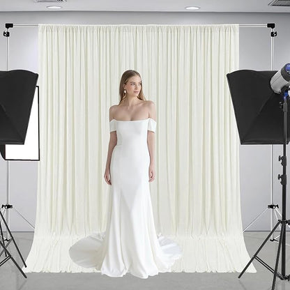 10 x 10 Feet Ivory White Backdrop Curtain for Partie, Background Curtains for Photoshoot, Birthday, Wedding, Halloween, Thanksgiving, Christmas Day, New Year Party Decorations 5Ft x 10Ft, 2 Panels
