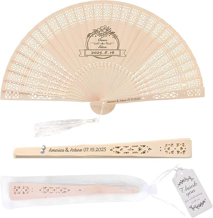 50 PCS Custom Fans Personalized Folding Fans for Line Dancing Wooden Hand Fan Wedding Favors Bulk Fans for Guests Party Event Use (Style04)