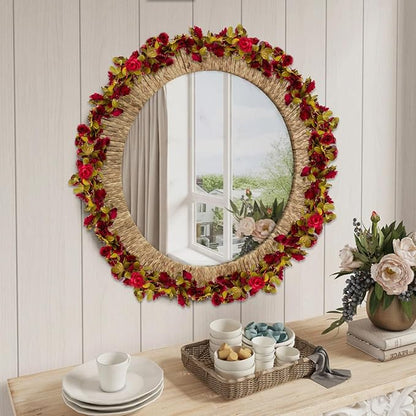 16Pcs 126Ft Burgundy Rose Garland, Fake Rose Hanging Flowers, Artificial Flower Vine, Hanging Floral Vine Garland for Wedding, Birthday Party, Wall Arch, Halloween, Christmas Garden Backdrop Decor