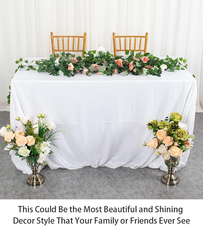 ShinyBeauty Square Tablecloth 72x72-Inch Sequin Tablecloth Overlay White Table Cover Sequined Table Cloths for Wedding White Shimmer Linen Square-Overlay for Cocktail/Cake/Dessert