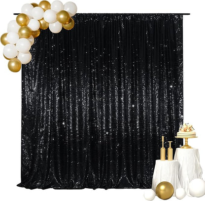SquarePie Sequin Backdrop Curtain Less See Through Background for Wedding Halloween Party 20FT x 10FT Black