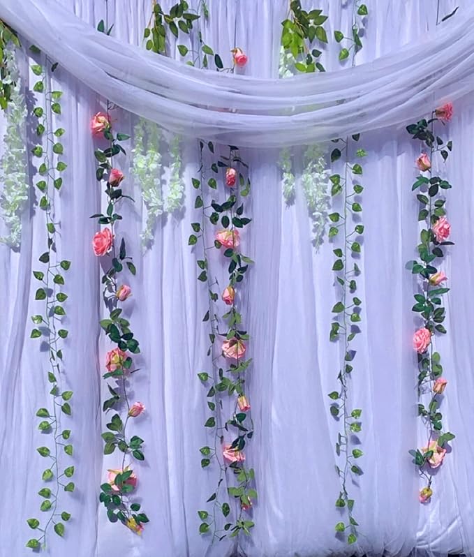 UKELER 2 Pack Artificial Rose Vines Silk Flower Garland Artificial Floral Plant for Wedding Arch Party Garden Craft Home Decor, Dark Pink