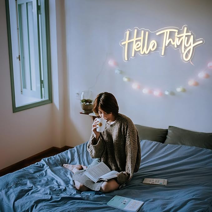Warm White Hello Thirty Neon Sign 30th Birthday Party Neon Sign For Wall 30th Birthday Photo Background Neon Lights Neon Sign For Bedroom Living Room Dorm Office Decor