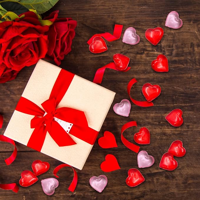 200pcs 3D Red Acrylic Heart Decorations, 22 mm Acrylic Hearts Shaped Decor Plastic Heart Vase Filler Table Decor Red