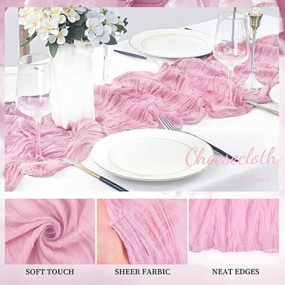 Light Pink Cheesecloth Table Runner 20 Pack 10FT Rustic Gauze Fabric Cheese Cloth Table Runner for Wedding 20 x 120 Inch Long Bridal Baby Shower Table Decorations Boho Sheer Birthday Party Table Decor
