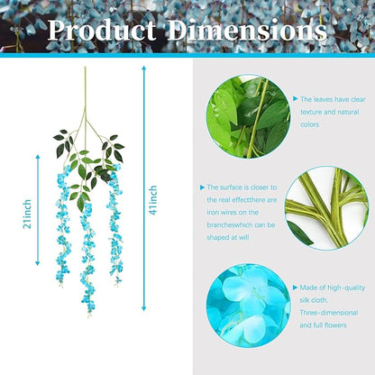 36 Pack Blue Wisteria Hanging Flowers, 3.44 Ft Fake Hanging Flowers, Artificial Wisteria Garland Vines for Wedding Room Backdrop Outdoor Patio Garden Decoration