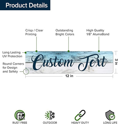Custom Sign, Custom Street Sign, Ideal Chritmas Gift, 11 Font Colors, 13 Font Styles, 4 Hole Options, 22 Sizes, 3x12 Inches, Rust Free DiBound, Fade Resistant, Made in USA by My Sign Center (Coastal)