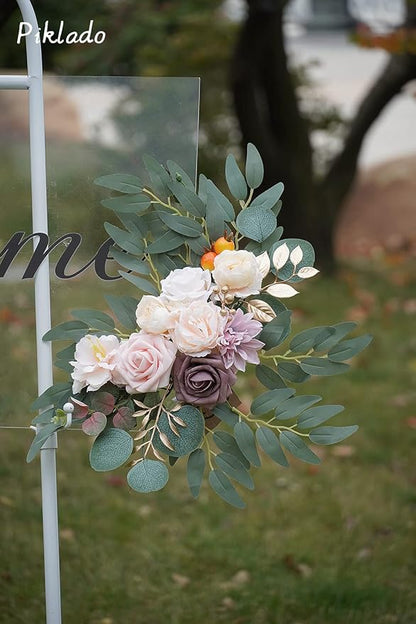 Faux Flower Swag Set of 2 for Wedding Welcome Signs Floral Swag Wedding Reception Ceremony Signs Decor (Champagne)