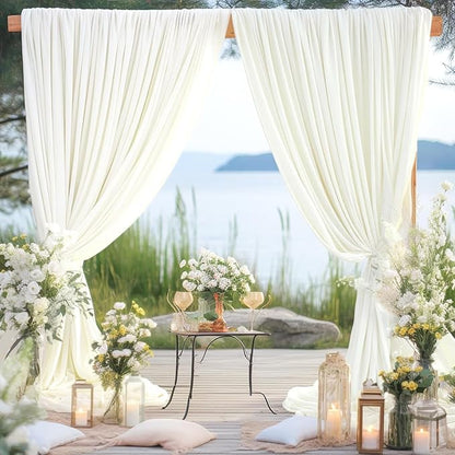 50ft x 15ft Ivory Wrinkle Free Backdrop Curtains for Parties,Silky Polyester Fabric Wedding Ceiling Drapes, 10 Panels 15ft Photo Back Drop Drapes for Baby Shower Photography Stage Background Cloth