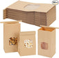 Moretoes 100pcs Small Bakery Cookie Bags with Window, Brown Kraft Paper Bags for Homemade Bread Cookie, 3.5x2.2x6.7in Tin Tie Tab