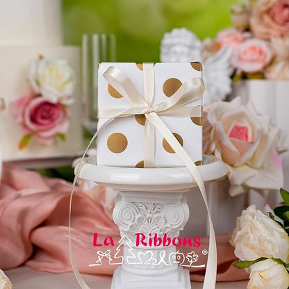 LaRibbons 3/8 Inch 50 Yard Double Faced Satin Ribbon,Ivory Small Satin Craft Fabric Ribbon for Gift Wrapping Floral Bouquets Wedding Party Decoration