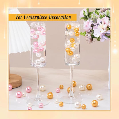 300Pcs Pearl Vase Filler, Ivory Gold No Hole Faux Pearl Beads for Centerpieces Vases, Candle Centerpieces, Wedding Birthday Party Home Decor 8/10/14/20mm