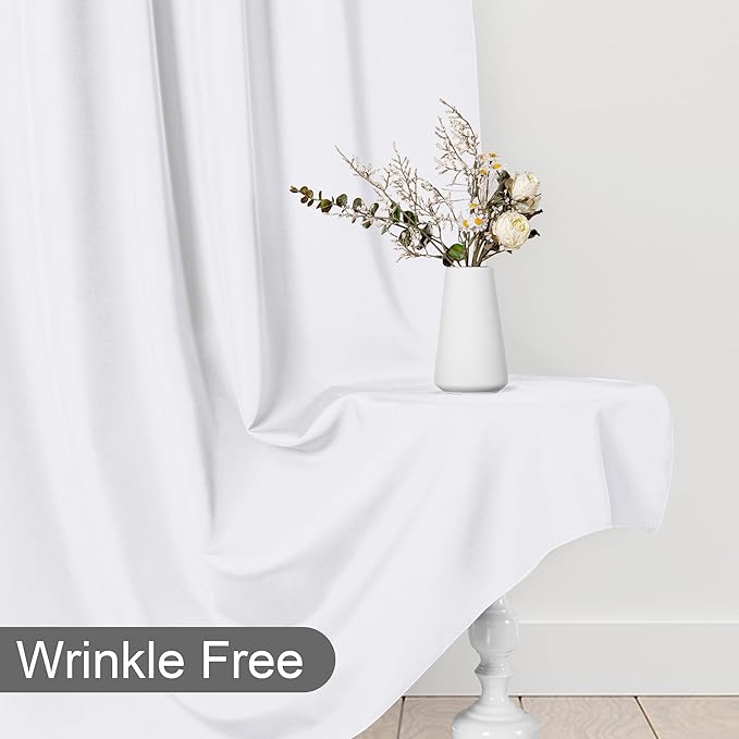 DWCN 10x7 FT White Backdrop Curtains for Parties, Photography Backdrop Drapes with Rod Pockets for Wedding Decorations Stage Birthday Family Gatherings, 2 Panels 5ft x 7ft