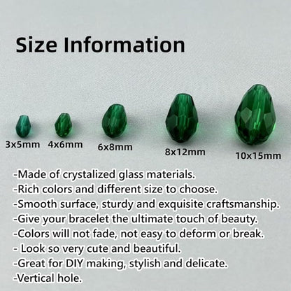 200pcs 3x5mm Teardrop Crystal Glass Beads for Jewelry Making, Faceted Vertical Hole Teardrop Glass Spacer Beads for Wind Chimes Bracelet Earring Necklace DIY Craft(Peacock Green)