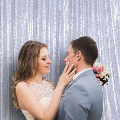 SquarePie Sequin Backdrop Non-Transparent Background Sparkly Curtain for Wedding Party 6FT x 8FT Silver