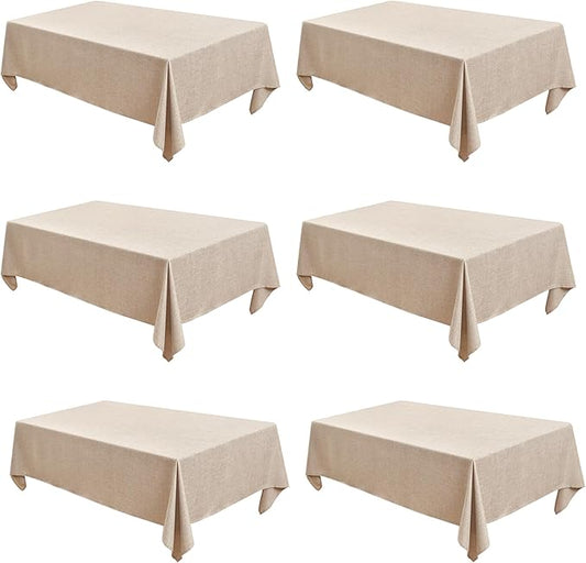 Fitable Beige Faux Linen Tablecloths Rectangle 60 x 84 Inch - 6 Pack Neutral Table Clothes for 4 Foot Tables, Wrinkle-Proof Faux Burlap Table Covers for Dining, Farmhouse, Outdoor Picnic, Camping
