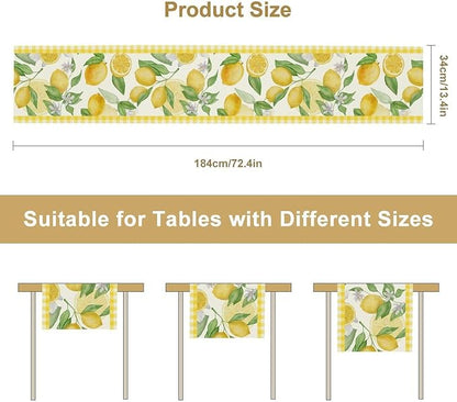Lemon Table Runner,Yellow White Buffalo Plaid Summer Table Runner for Kitchen Dining Table Home Party Decoration 13x120 Inch