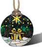 Stained Glass Christmas Decorations, Gold Star Suncatcher for Window Christmas Tree Hanging Ornaments Green Winter Night Scene Sun Catcher Xmas Decor Gifts for Women Men Mom Nana Friend