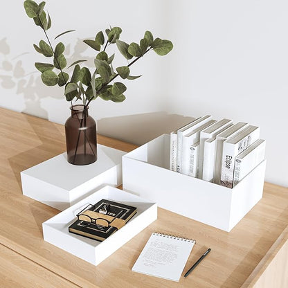 Buffet Risers, Food Risers for Buffet Table, Display Stand Shelf for Catering Dessert Collectibles Jewelry Figures Show, White Acrylic Cube Display Nesting Risers with Hollow Bottoms, Cuboid,