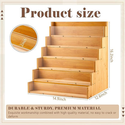 6 Tier Greeting Card Display Stand Wood Color Bamboo and Acrylic Sticker Display Stand Trading Card Holder Retail Photos Shelf for Vendors Craft Collection & Show
