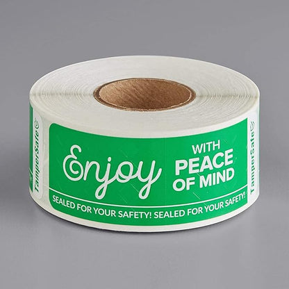 Angel's Peel Lounge Tamper Proof Stickers Roll — Tamper Evident Stickers for Containers, Cups, Delivery Bags, Drink Lids, Writable Seal Tape, Self Adhesive Food Labels - 1x3in 250-COUNTS, Green