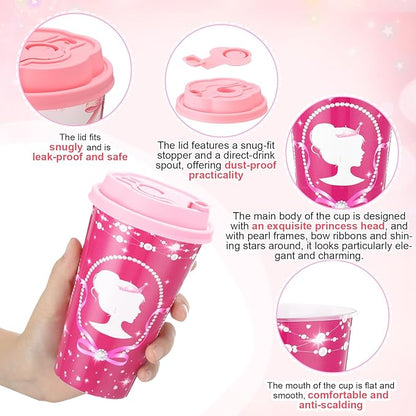 Yungyan 24 Sets Hot Pink Girl Party Favors Goodie Cups with Lids and Straws for Birthday Decorations Reusable 16oz Plastic Candy Cups Plastic Straws for Birthday Party (Pink Princess)