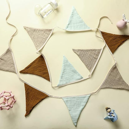 Oudain 15.5 ft Pennant Banner Flags, 2 Pcs Nursery Garland Triangle Bunting Flag Baby Banner for Nursery Decor Baby Birthday Boho Wedding Shower Party Event, Each 7.75 ft(Retro Color)
